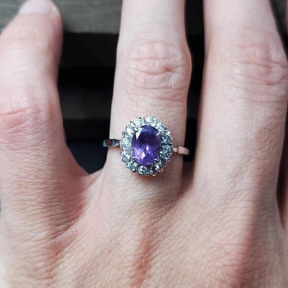 Size 6.5 Sterling Silver Amethyst And Halo Cubic Zirconia Ring
